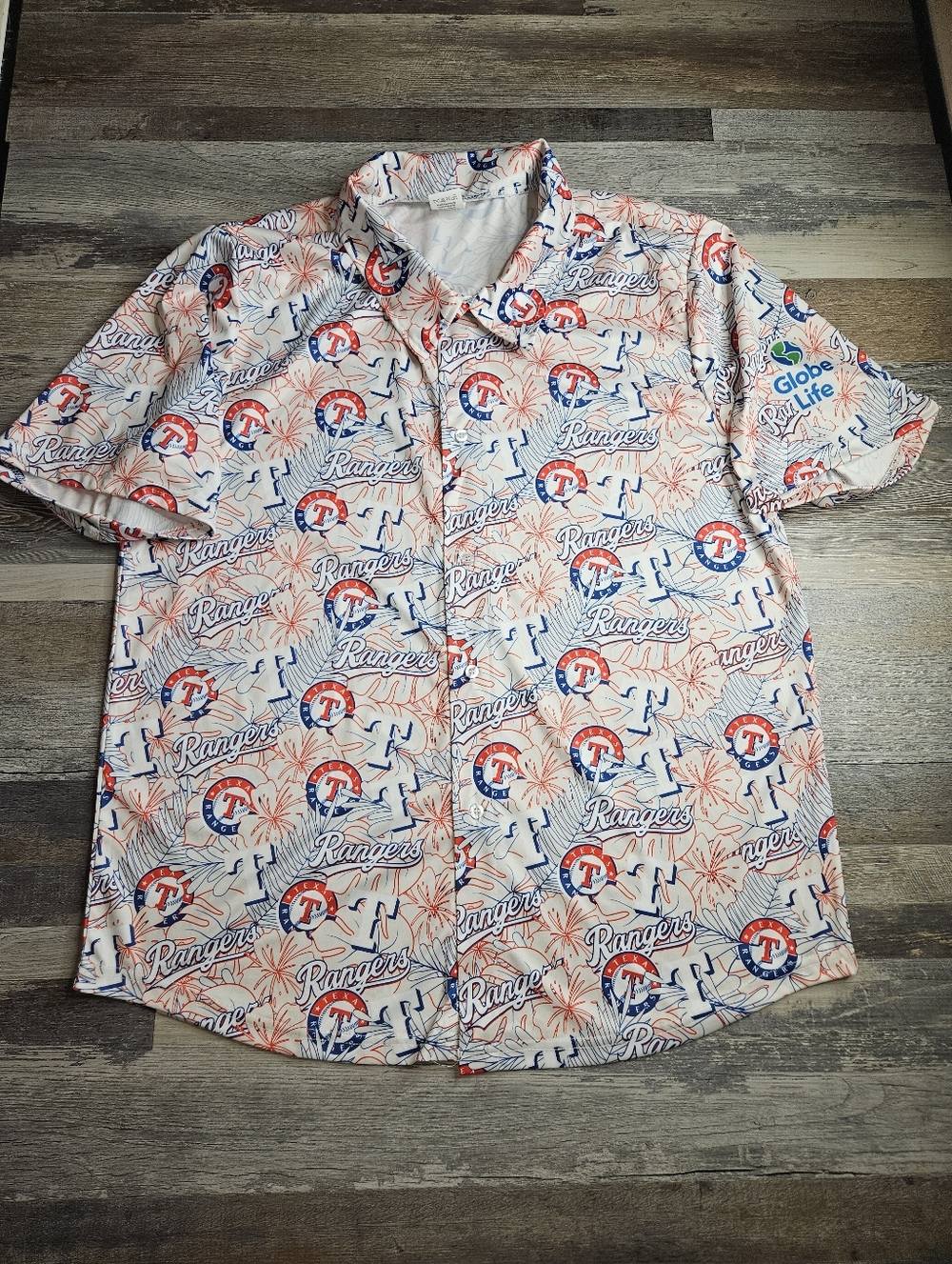 Texas Rangers MLB Baseball Tropical Hawaiian Short Sleeve Button Front Men's XL